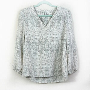 Joie 100% Silk Printed V-Neck Peasant Top Smoked Cuffs size XS